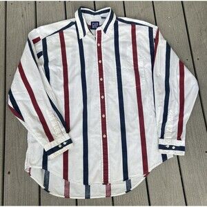 Vintage GAP Men’s XL Striped Button Down Shirt Red White Blue Y2K